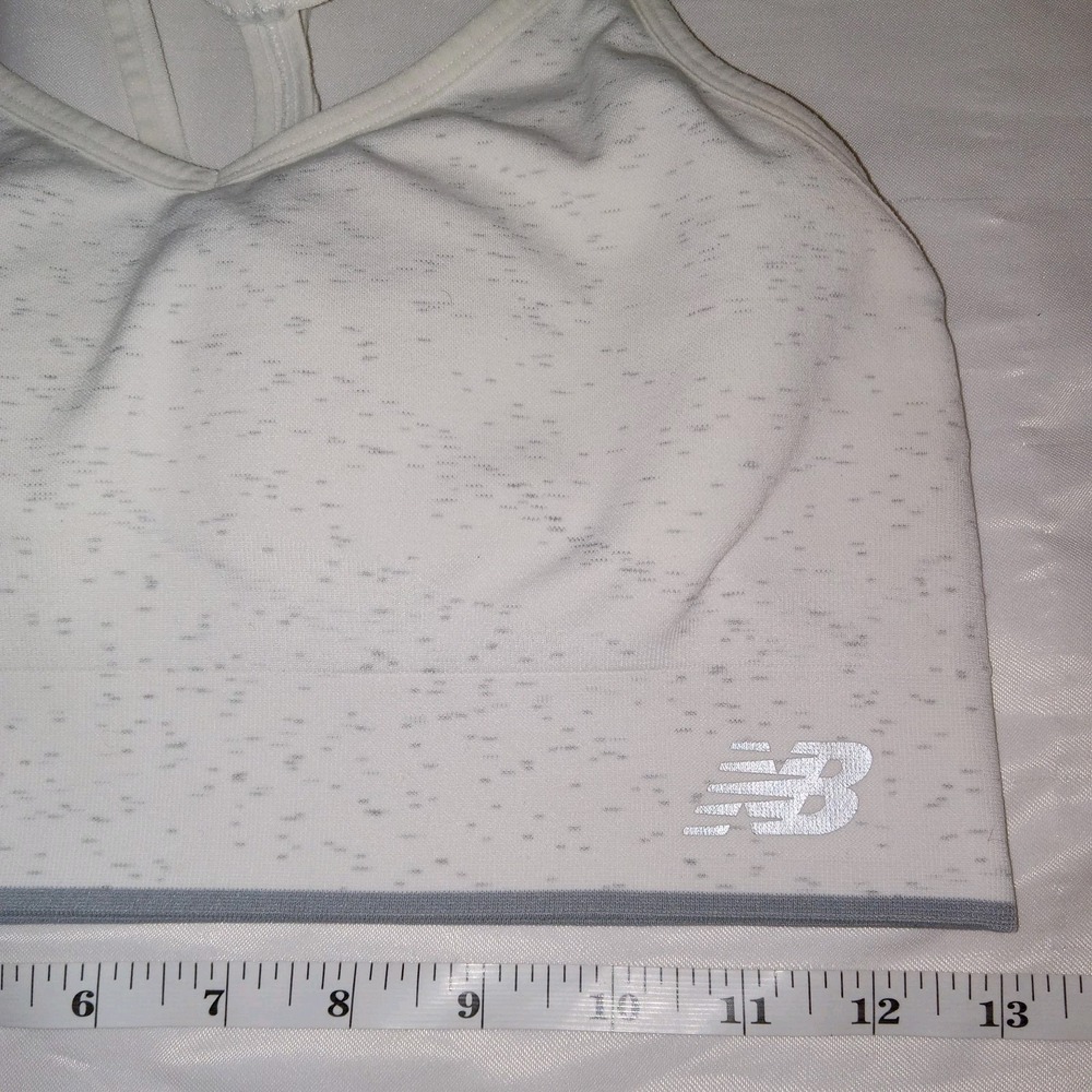 New Balance Sports Bra Womens Large White Space Dye Strappy Racerback Seamless - Picture 7 of 7
